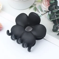 Minimalist large black matte flower hair claw clip with floral leaf decoration - Matte Black