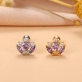 Gros plan de boucles d'oreilles couronne en or et argent avec zircons violets en cœur - 3# Couronne d'Or Gemme Violette