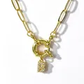 Polished gold link necklace with large spring clasp and cubic zirconia Letter B pendant - Letter B