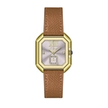 Elegante reloj cuadrado para mujer Scottie con caja dorada y correa de cuero marrón - Estilo de Correa / Correa de Cuero Sintético Marrón