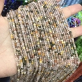 Faceted 2-3mm natural crystal square beads in mixed transparent and colorful tones - 52-Multi Rutilated Quartz (Natural)