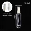 Macro detail of 100ml PET spray bottle with pump head options and size dimensions - 100ml Clear Bottle (Mist Pump)