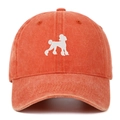 Vintage washed cotton baseball cap in burnt orange featuring white poodle embroidery - Orange