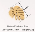 Golden stainless steel monstera leaf pendant charm with dimensions 11mm by 14mm - Monstera Leaf / Gold