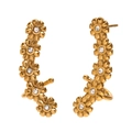 Gouden bloem oorklimmers met 18K goudlaag en fonkelende zirkonia stenen voor dames - Kleine Bloem Zirkoon Oorklem Stud / Goud