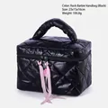 Glanzende zwarte gewatteerde make-uptas met roze lint en hartje, maat 23x15x16cm - Handtas met handvat / Zwart