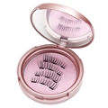 Reusable black magnetic false eyelashes set in a round pink compact mirror case - N02