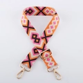 Detail of adjustable 38mm bag strap with colorful diamond pattern and gold hooks - Ethnic Jacquard 27 - Light Gold Buckle