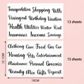 Two sheets of budget planner stickers with black handwritten fonts on pink background - 28 Pcs Black English Script (Style B)