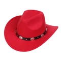 Detail of red cowboy hat featuring a black leather band with silver circular metal studs - M (56-58cm) / Red (166-B)