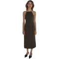 Slim fit halter neck midi dress in dark brown featuring thin straps and backless design - M / Brown