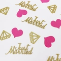 Mix of Just Married gold glitter text with diamond and pink heart party confetti - Gold Just Married+Diamond/Rose Heart