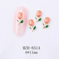 Detailed close-up of colorful tulip nail art charm with 6x11mm dimensions on a pink nail - Orange Pink Tulip Gold Base (8514)