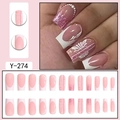 Faux ongles style français de longueur moyenne avec dégradé blanc et motifs pailletés - Rose Blanc French Tourbillon Pailleté (Y-274)