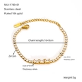 Dettaglio bracciale in acciaio placcato oro 18K con dimensioni zircone e lunghezza - Stile Zircone Bianco (1780-White)
