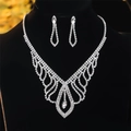 Luxury silver bridal jewelry set with sparkling zircon flower necklace and earrings - DTN14027334W-Silver Clear Stone Luxury