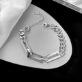 Bracciale a catena minimalista in acciaio argento con maglie rettangolari e tag K18 - Braccialetto a Maglie Rettangolari (5247) / Bracciale Argento
