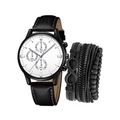 Macro view of men's chronograph watch with white dial and woven leather bracelet - White 657