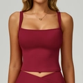 Slim fit burgundy yoga vest with square neck and V-waist leggings sports set - Cherry Red