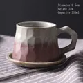 Japanese retro ceramic coffee cup and saucer set in cream white and rose pink stoneware - Coffee Cup And Saucer - Transparent Pink 310ml / Universal