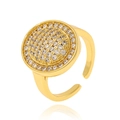 Macro shot of gold geometric ring with round micro-paved cubic zirconia and open band - Large Round Disc Pavé Style (J-1398) / Gold
