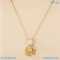 Collana con ciondolo a polpo dorato con cabochon bianco e cristalli, 27x20mm - Oro