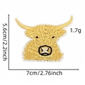 Detailed size view of Highland Cow embroidery patch showing 7cm width and 5.6cm height - Yellow Highland Cow Head