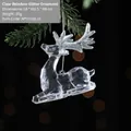 Clear acrylic reindeer ornament with silver glitter antlers for Christmas tree decor - Sitting Deer (55g)