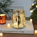 Christmas glass lantern with forest deer silhouette and warm LED string lights inside - Gold Deer & Forest With Handle / Large (8*11cm) / Gold
