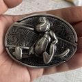 Zinc alloy belt buckle with embossed cartoon monkey head and brushed metal finish - Zodiac Monkey