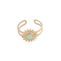 Bague ouverte soleil dorée avec pierre opale vert clair et anneau martelé réglable - Style en forme de soleil vert clair (8#)