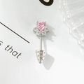 Pink heart zircon cat paw piercing stud in silver finish with sparkly stone accents - Pink