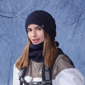 Navy blue winter knitted beanie and neck gaiter set with fleece lining for women - Navy Blue