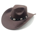 Detail of dark brown western cowboy hat with leather band and metal floral studs - M (56-58cm) / Striped Coffee