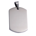 Detailed view of a blank rectangular stainless steel dog tag pendant in polished silver finish - Silver