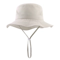 Detail of kids sun hat featuring breathable mesh panels and adjustable chin strap - Beige