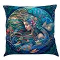 Detail of square cotton linen pillowcase featuring a creative ocean mermaid illustration - Super Soft Velvet / 45x45cm / Pattern P
