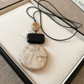 Minimalist heart pendant necklace with black cord and marble resin beads in gift box - 60# Necklace Coffee Textured Ring