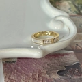 Gold open ring with rectangular clear zircons and white shell inlay for women - J5181 Gold MOP Rectangle Open Ring