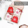 Set of 12 red and white wooden Christmas bell ornaments with snowflakes in a gift box - Wooden Box (Bell 12Pcs) / Red and White