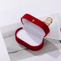 Red velvet jewelry box with oval shape and golden metal clasp for rings and earrings - Red Flocked Earring Box