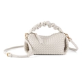 Off-white woven leather handbag with ruffled handle and adjustable crossbody strap - White