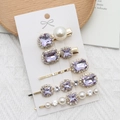 Set di 5 fermagli per capelli con cristalli viola e perle e finitura in lega d'oro - Blu Viola