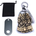 Guardian Bell with gold rose relief, Biker Betty engraving and velvet pouch - Two-Tone Embossed Bell + Pouch + Metal Tag