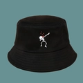 Dettaglio cappello alla pescatore in tela di cotone con ricamo scheletro dab e cuore rosso - M (56-58cm) / Nero