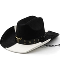 Tweekleurige zwart-witte suède cowboyhoed met bronzen stierenkop en kinbandje - M (56-58 cm) Verstelbaar / Zwart Wit