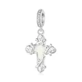 S925 sterling silver cross pendant with vine patterns and white stone inlay - Luminous Faith Cross