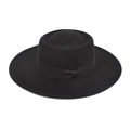Classic black wool felt fedora hat with wide brim and grosgrain ribbon for men and women - Black