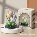 DIY colorful tulip flower building block set with glass dome and gift packaging - M3123 Tulip / 174pcs/Base+Dust Cover Model