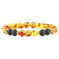 Detail of beaded bracelet featuring amber tiger eye, matte black beads and gold spacers - Amber Stone